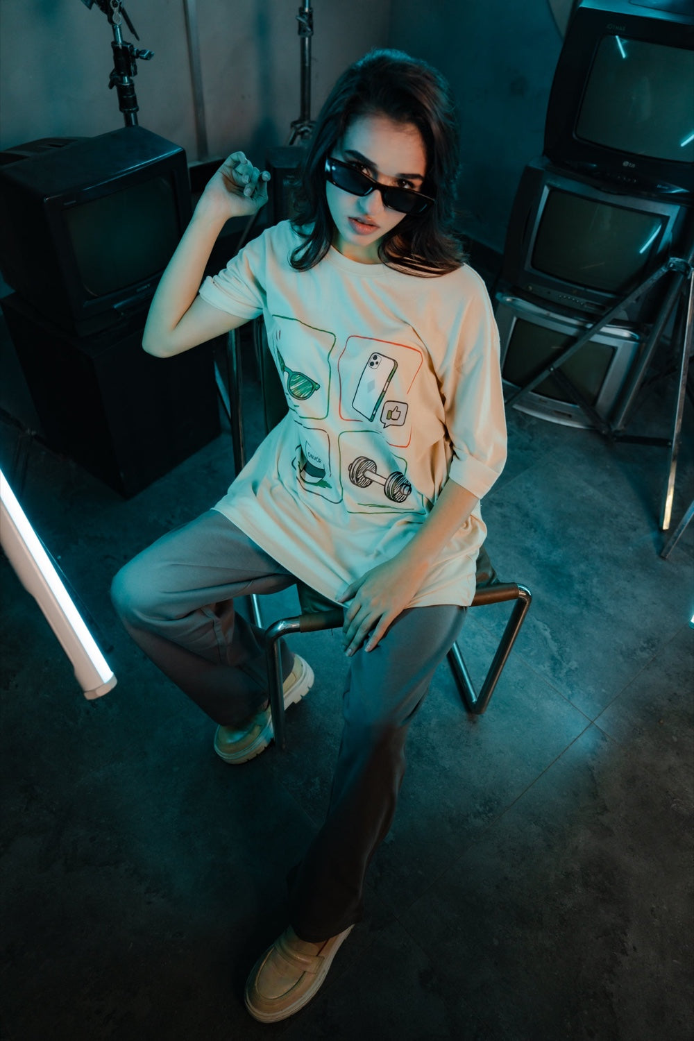 Cream Daily Icons Tee - Women