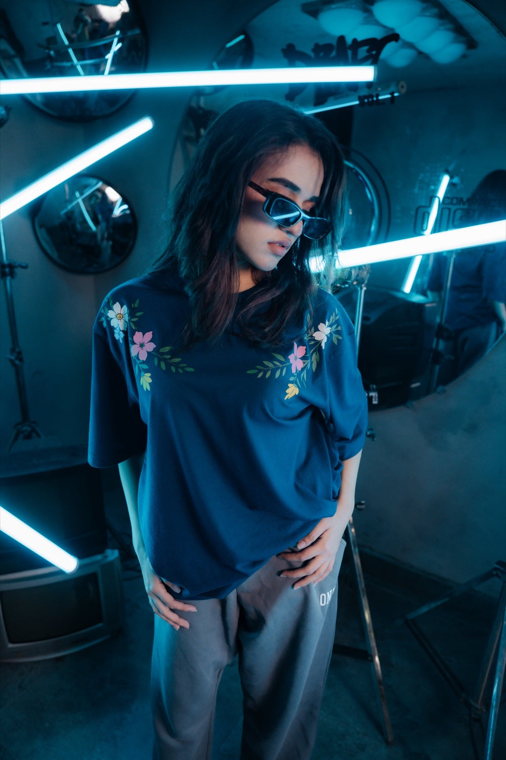 Navy Wildflower Tee - Women