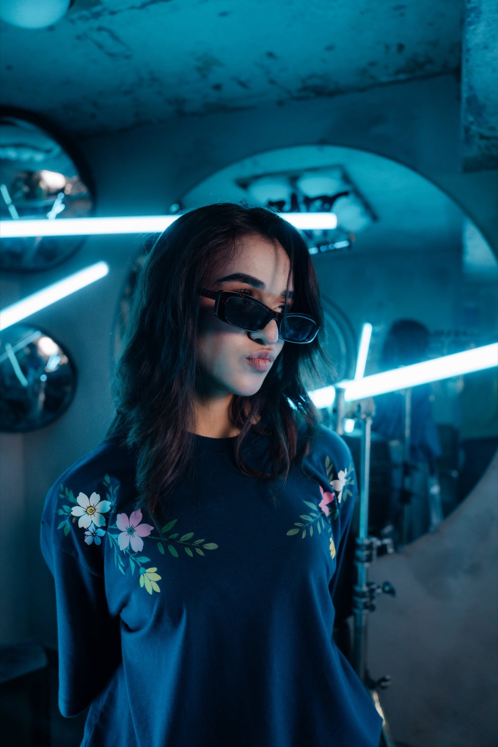 Navy Wildflower Tee - Women