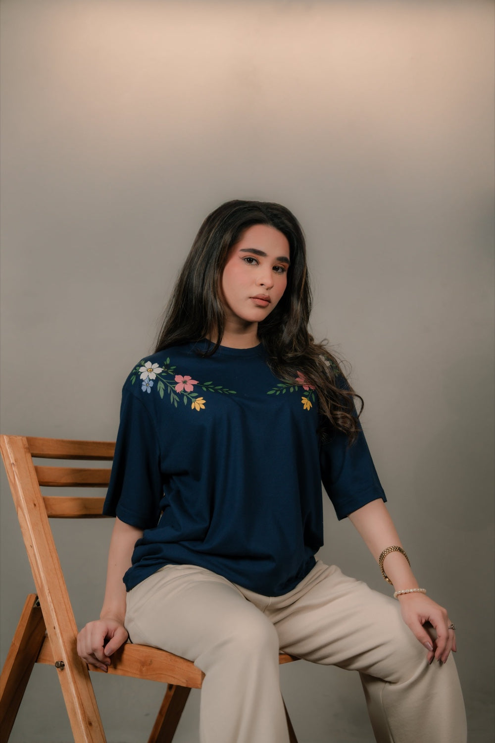 Navy Wildflower Tee - Women