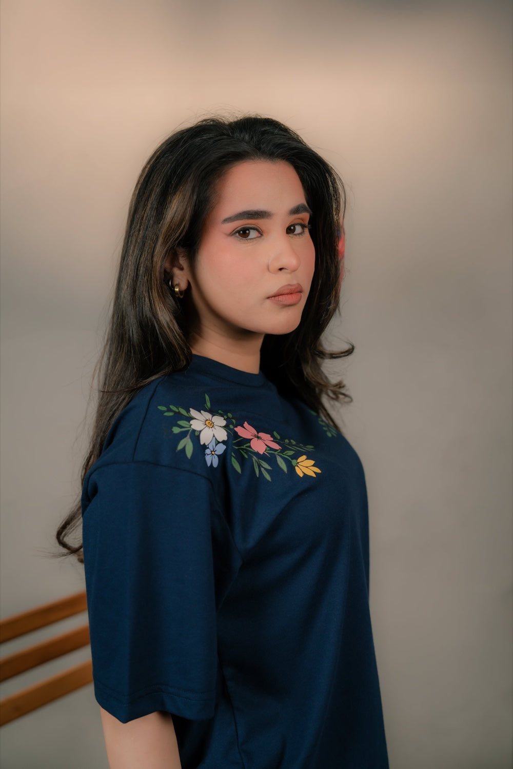 Navy Wildflower Tee - Women
